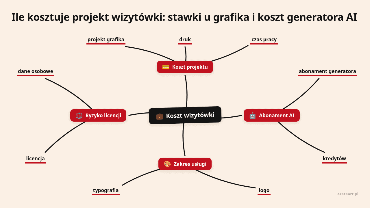 Wykres kosztów projektu wizytówki, grafika i generator AI, analiza kosztów.